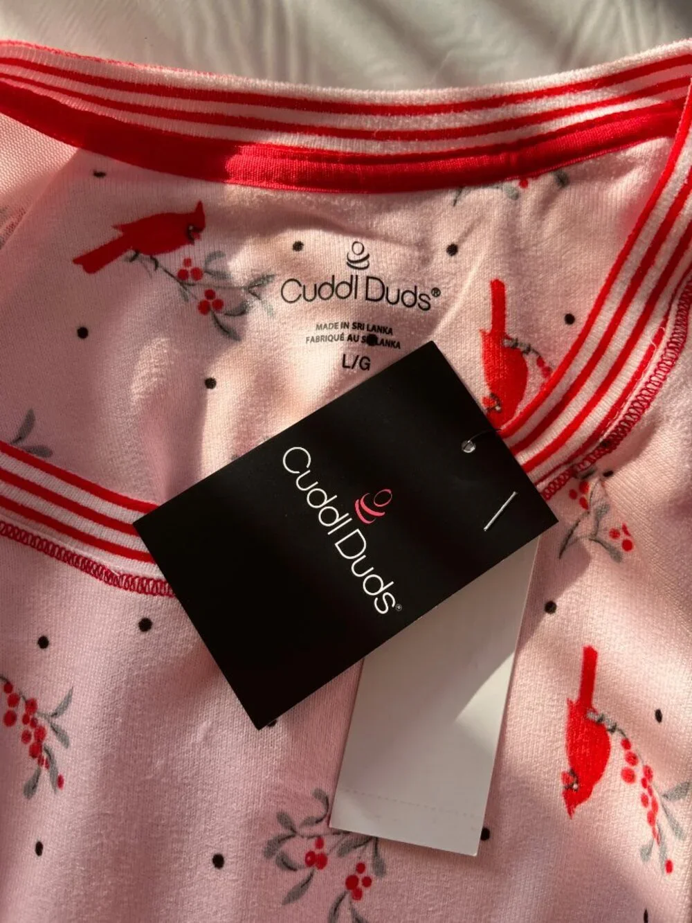Title: NEW Cuddl Duds 2 Pc Pajama Set Cardinal Print Pink
